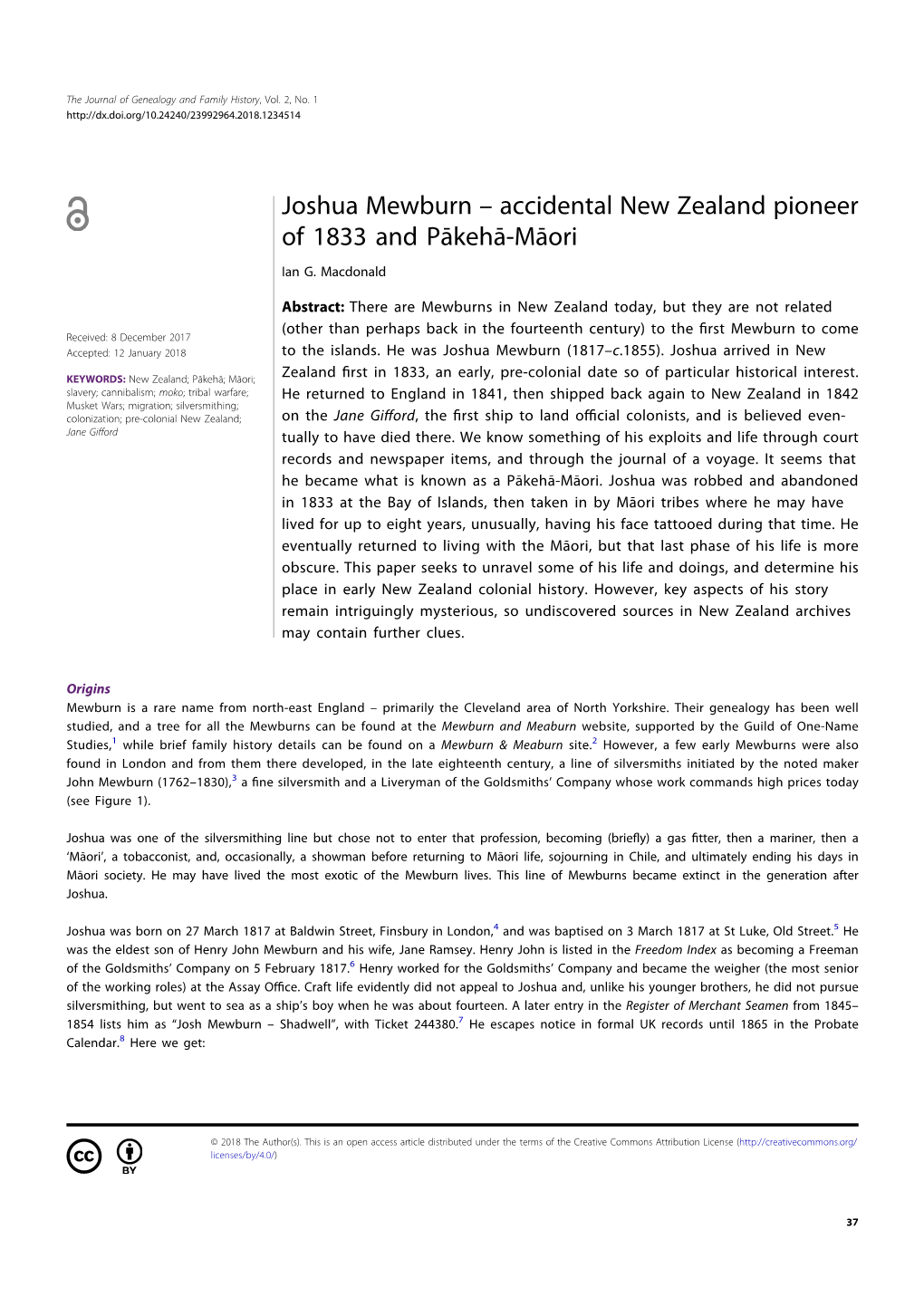 Joshua Mewburn – Accidental New Zealand Pioneer of 1833 and Pākehā-Māori