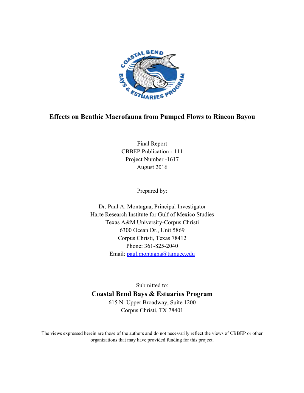 Effects on Benthic Macrofauna from Pumped Flows to Rincon Bayou