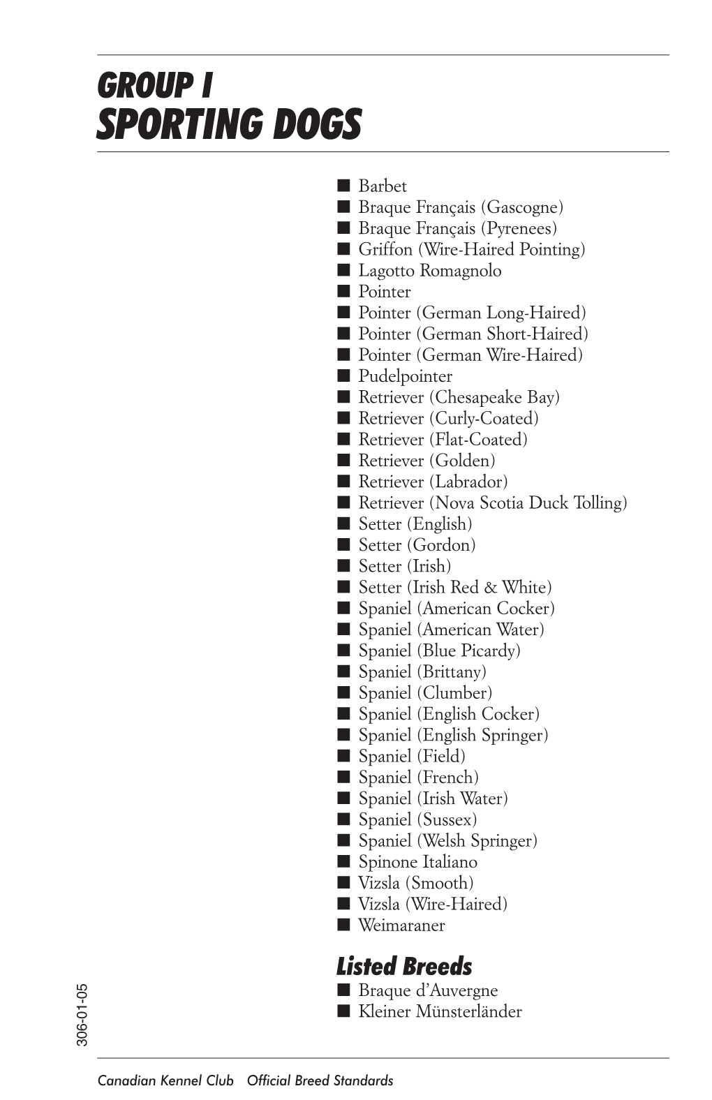 CKC Breed Standards for Group 1 Sporting Dogs