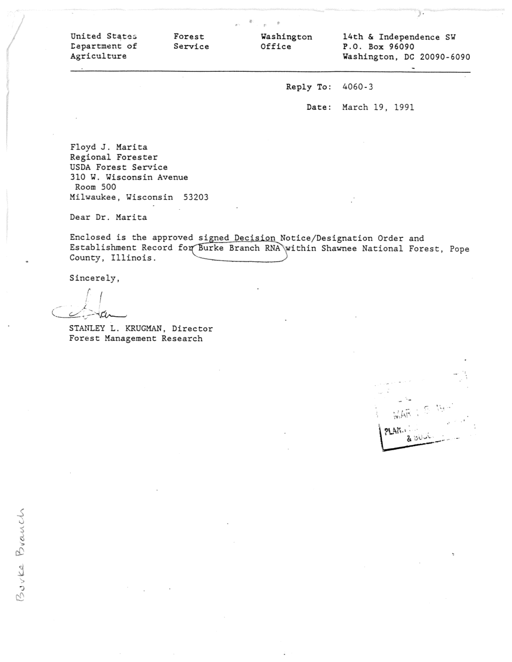 Establishment Record for the Burke Branch Research Natural Area Within the Shawnee National Forest, Pope County