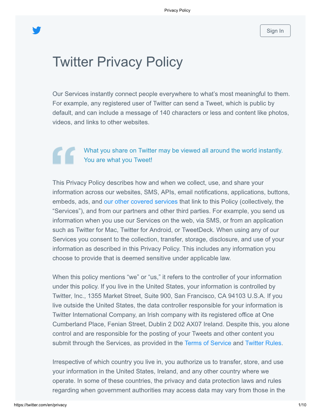 Twitter Privacy Policy