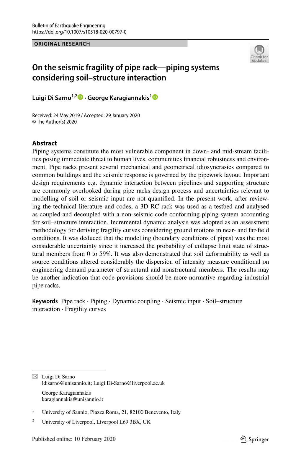 On the Seismic Fragility of Pipe Rack—Piping Systems Considering Soil–Structure Interaction