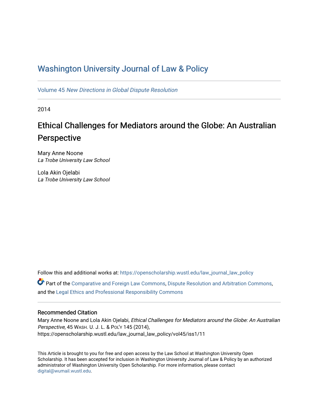 Ethical Challenges for Mediators Around the Globe: an Australian Perspective