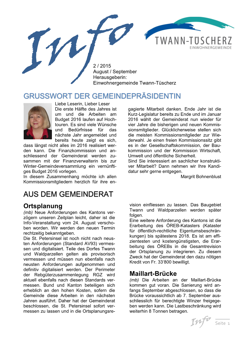 Grusswort Der Gemeindepräsidentin Aus Dem Gemeinderat