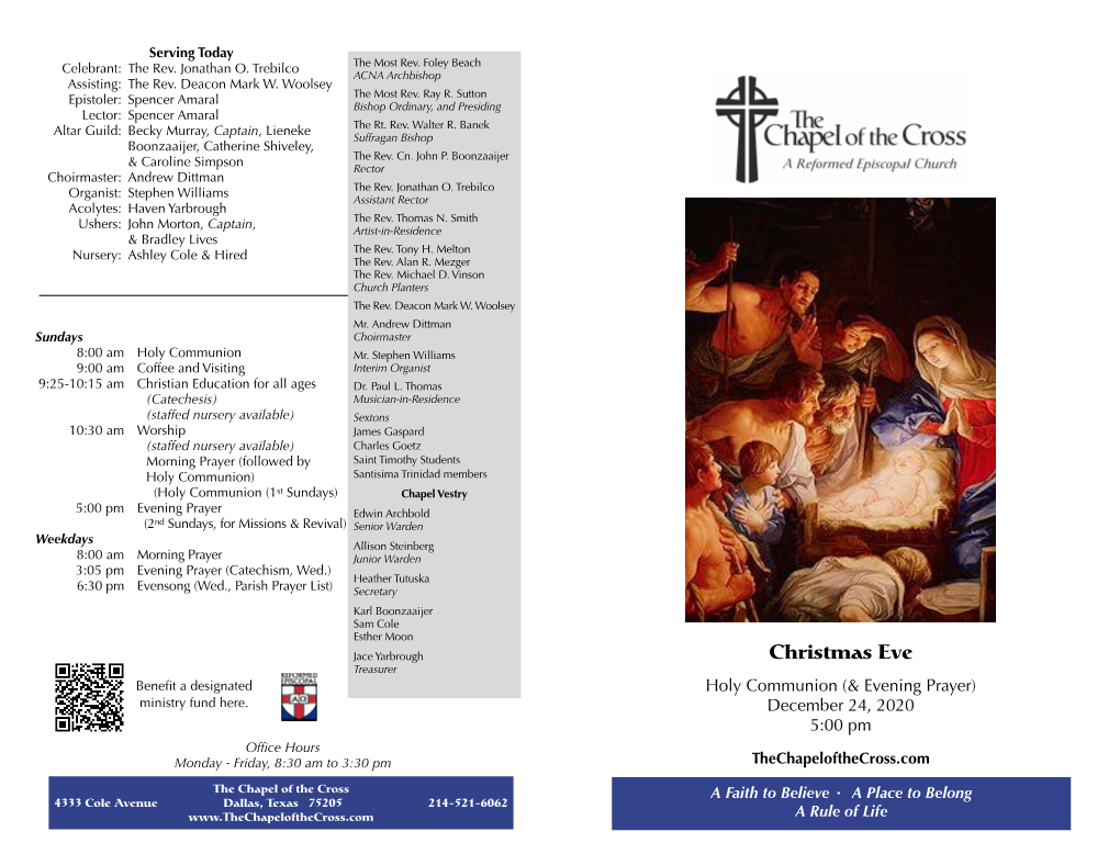 Christmas Eve Treasurer Beneﬁt a Designated Holy Communion (& Evening Prayer) Ministry Fund Here