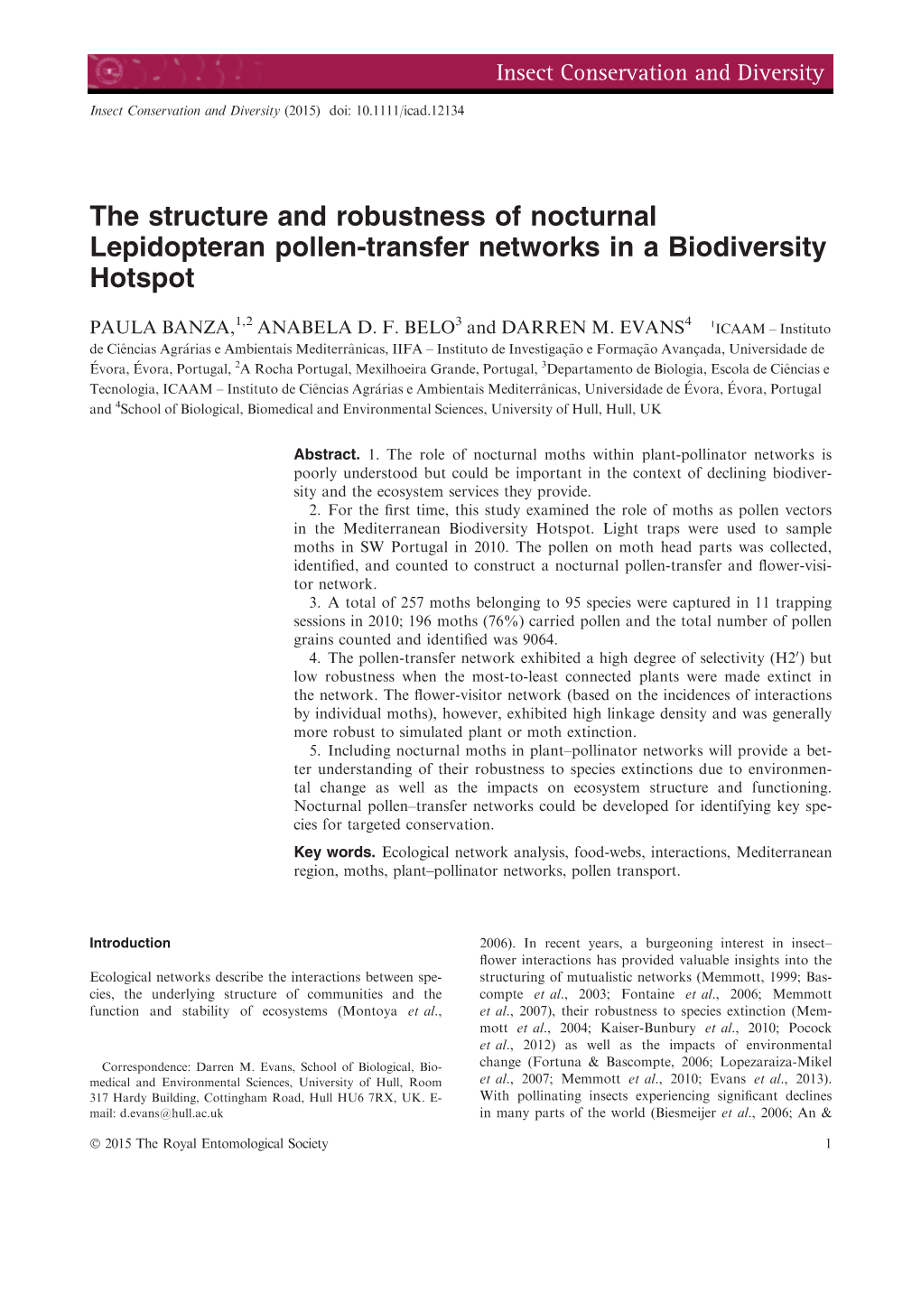 The Structure and Robustness of Nocturnal Lepidopteran Pollen-Transfer Networks in a Biodiversity Hotspot