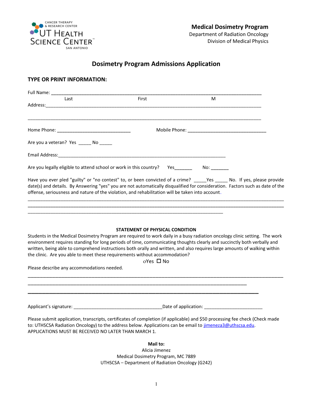 Admissions Application For