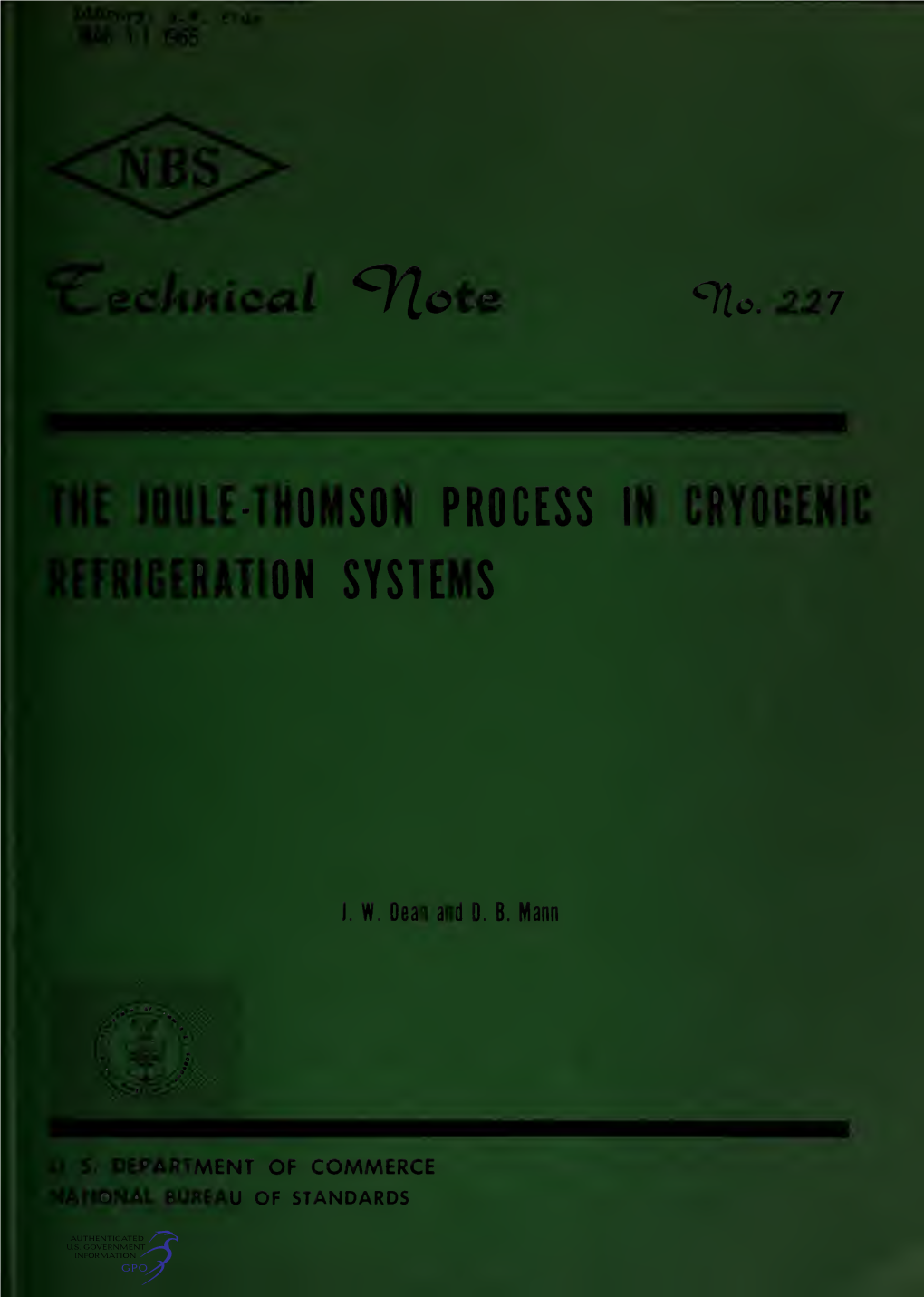 The Joule-Thomson Process in Cryogenic Refrigeration Systems