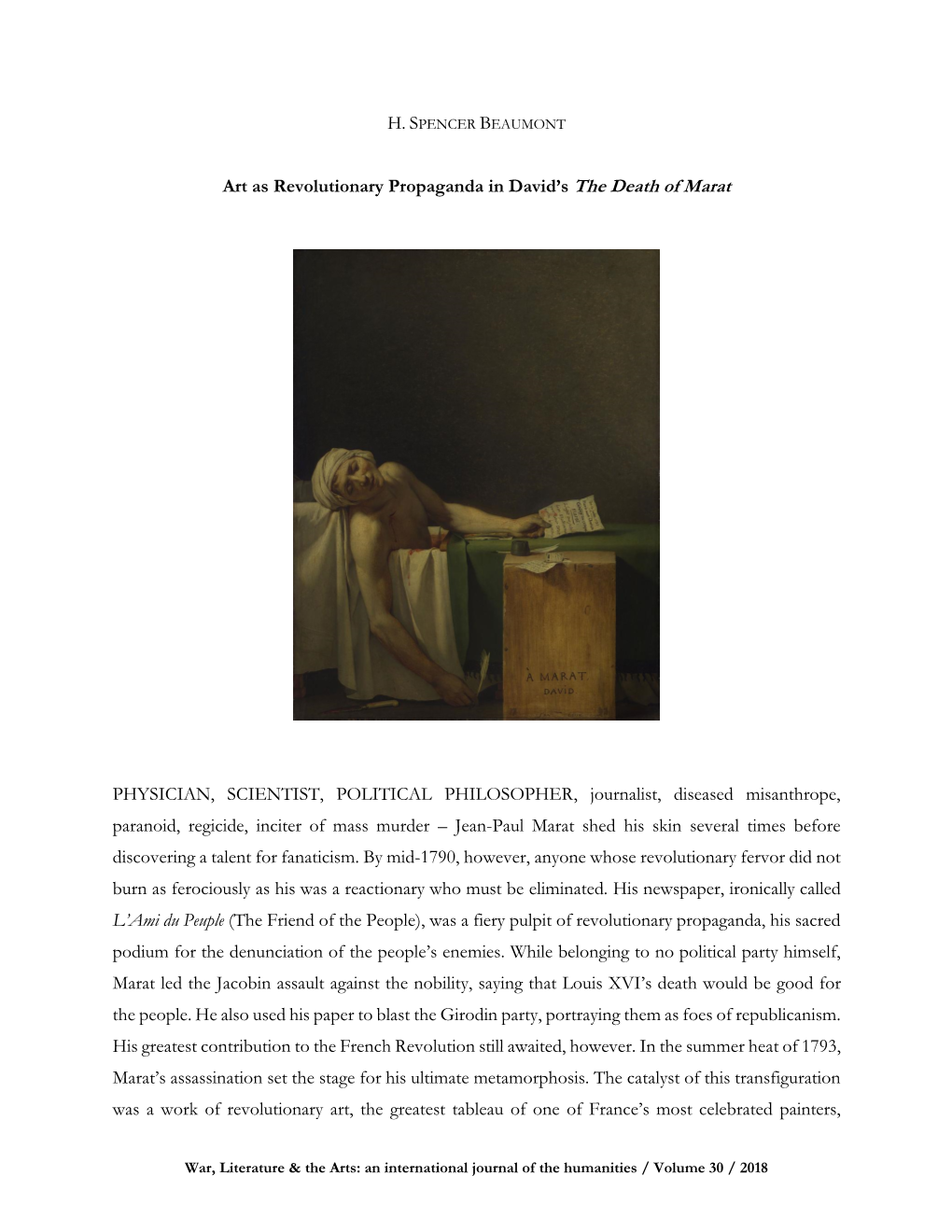 Art As Revolutionary Propaganda in David's the Death of Marat