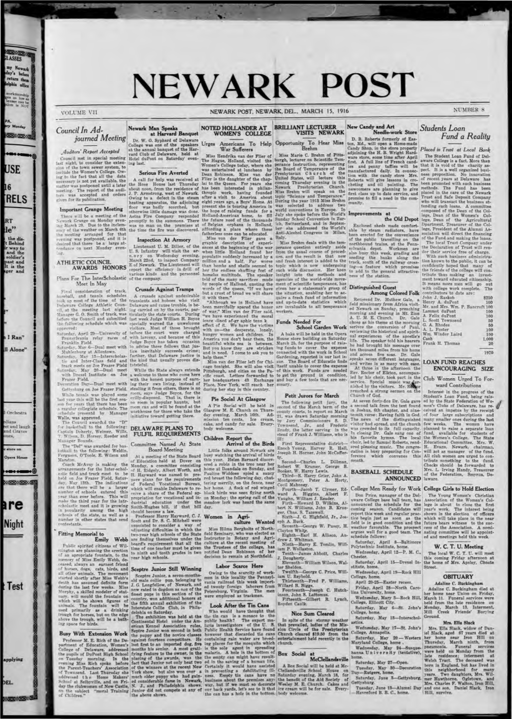 Newark Post Number Volume \ Ii Newark Post, Newark,·Oel., March 1S, 1916