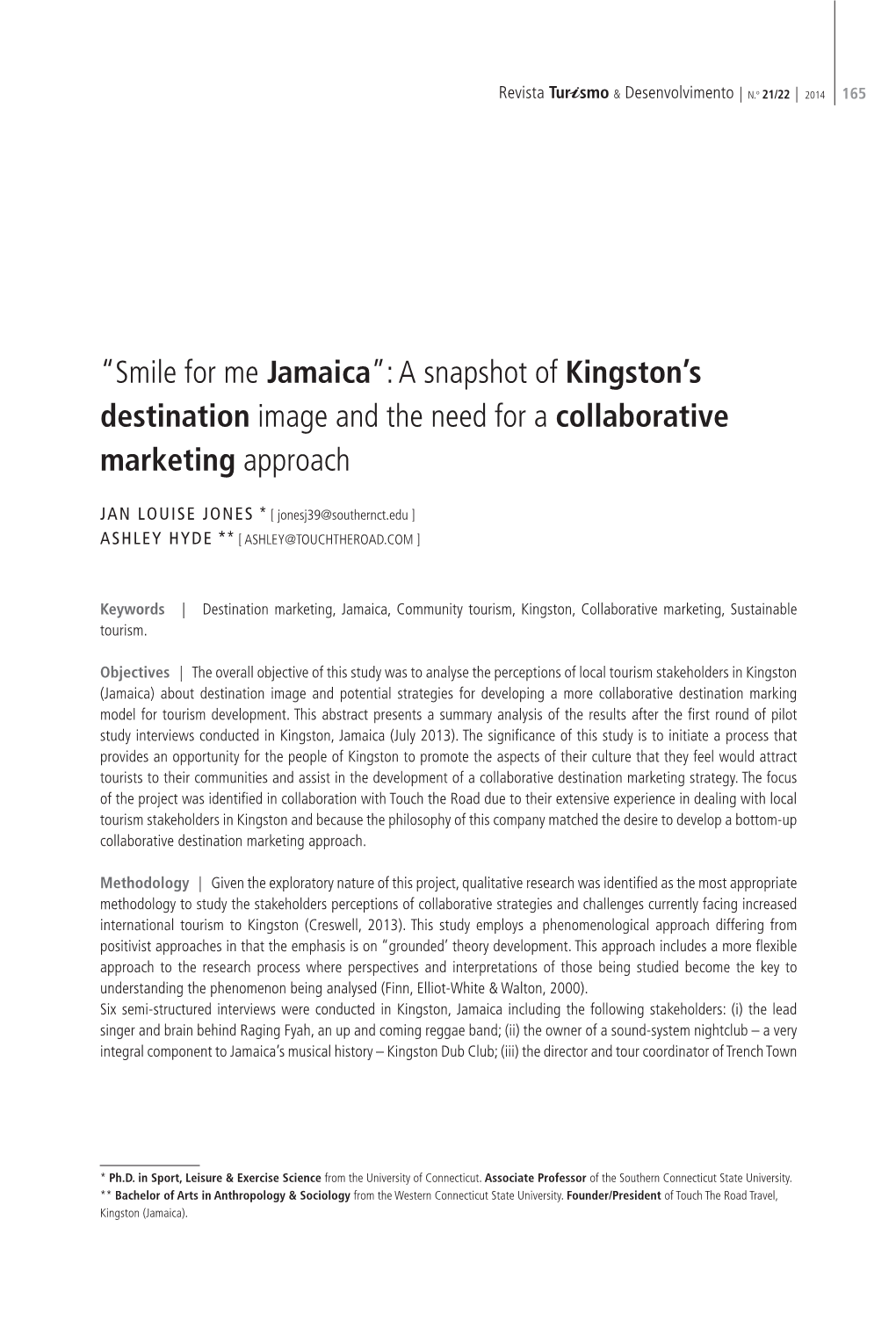 “Smile for Me Jamaica”: a Snapshot of Kingston's Destination Image and the Need for a Collaborative Marketing Approach