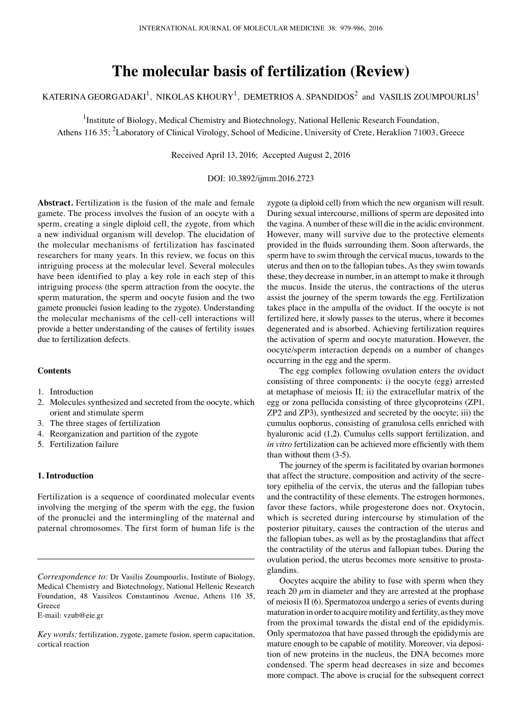 The Molecular Basis of Fertilization (Review)