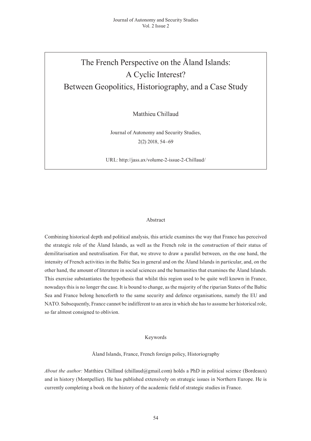 The French Perspective on the Åland Islands: a Cyclic Interest? Between Geopolitics, Historiography, and a Case Study