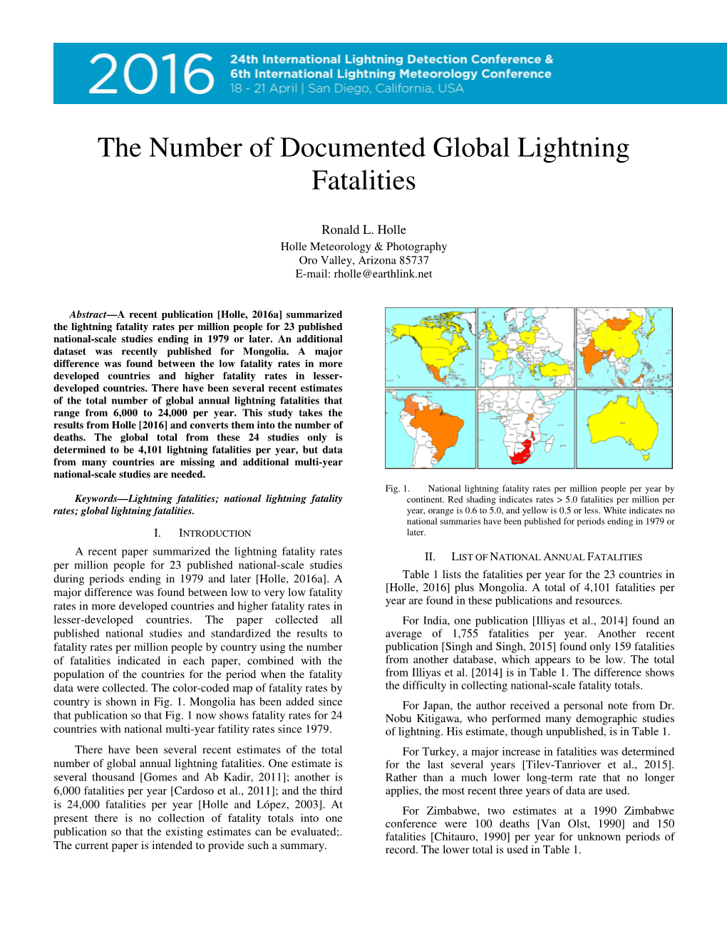 The Number of Documented Global Lightning Fatalities