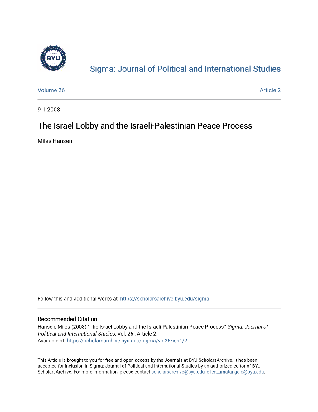 The Israel Lobby and the Israeli-Palestinian Peace Process