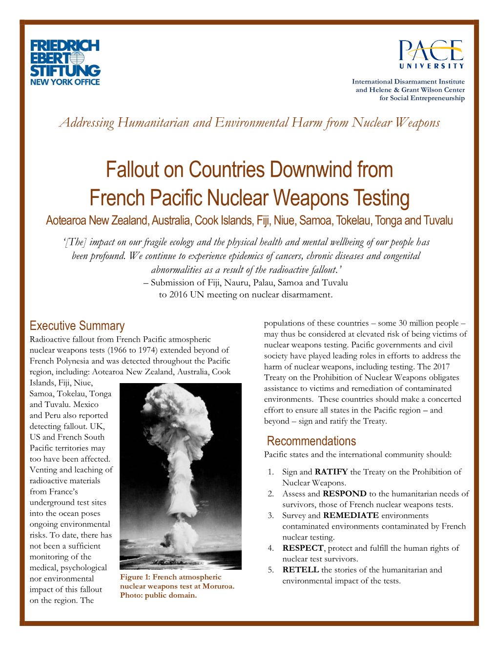 Fallout on Countries Downwind from French Pacific Nuclear Weapons