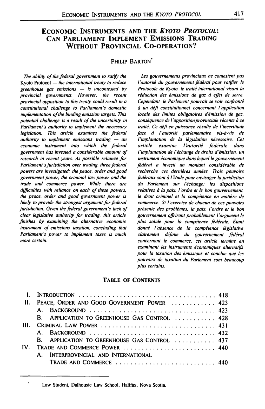 417 Economic Instruments and the Kyoto Protocol: Can