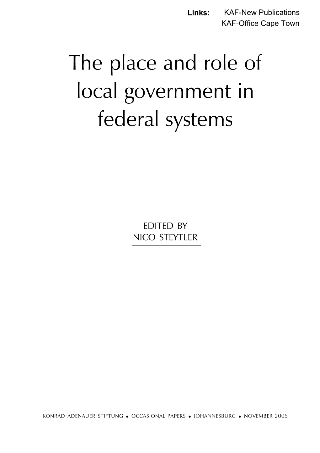 The Place and Role of Local Government in Federal Systems