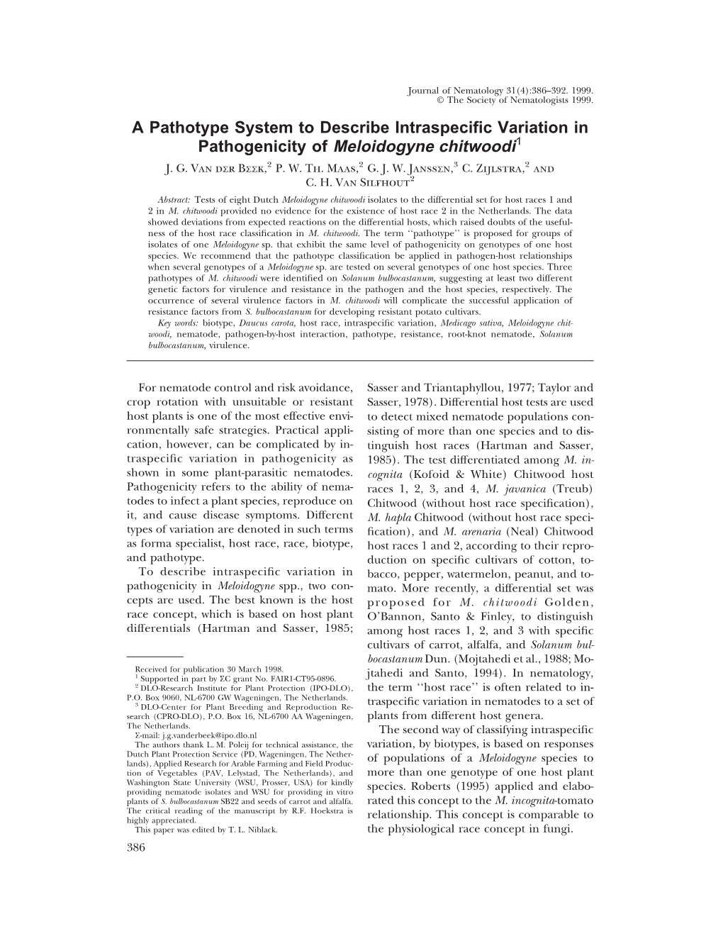 Pathogenicity of Meloidogyne Chitwoodi1 J