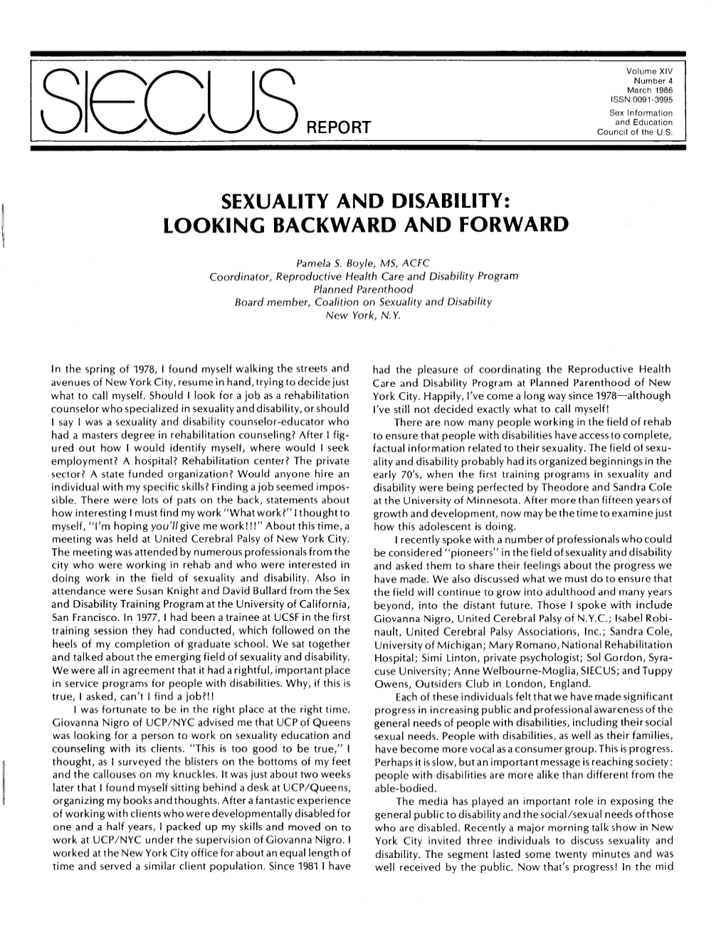 Sexuality and Disability: Looking Backward and Forward