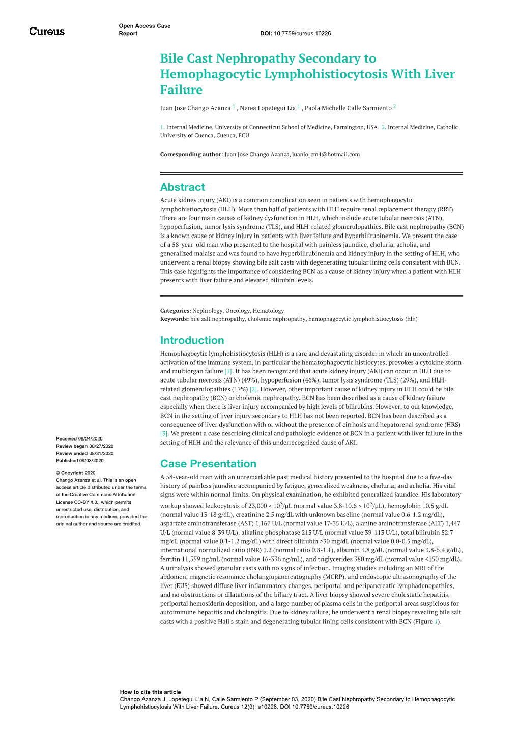 Bile Cast Nephropathy Secondary to Hemophagocytic Lymphohistiocytosis with Liver Failure