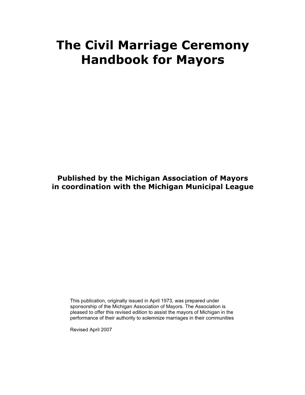 The Civil Marriage Ceremony Handbook for Mayors