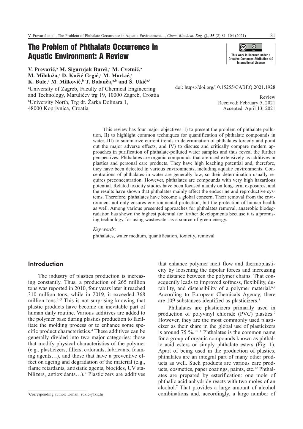 The Problem of Phthalate Occurrence in Aquatic Environment…, Chem