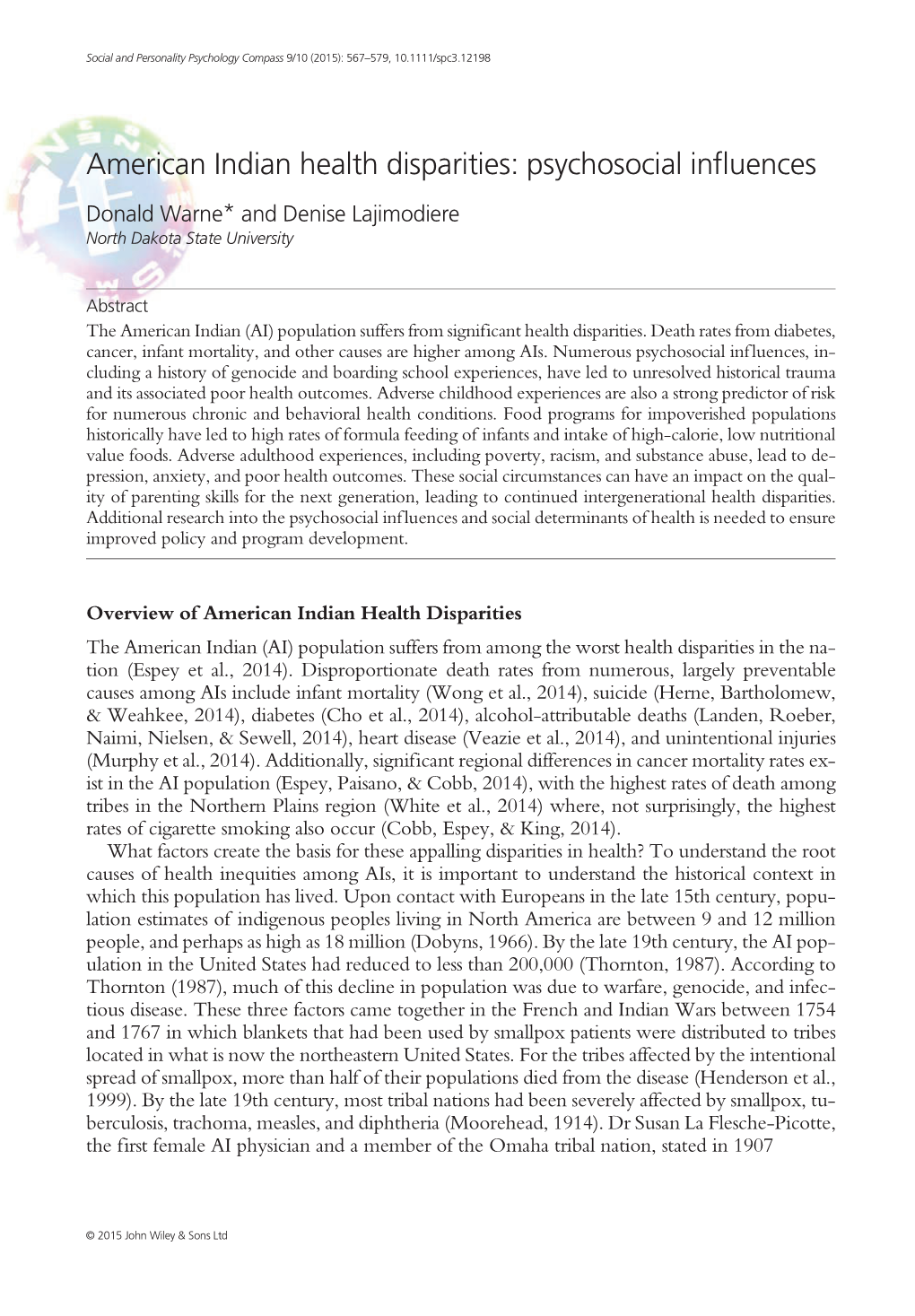 American Indian Health Disparities: Psychosocial Inﬂuences