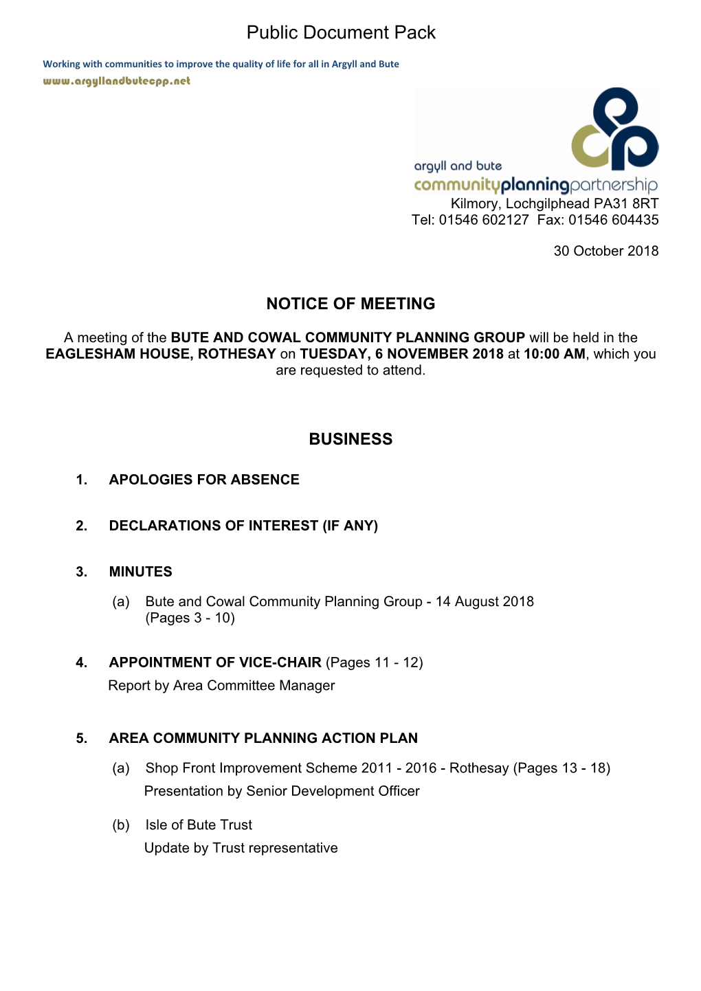 Agenda Document for Bute and Cowal Community Planning Group, 06/11