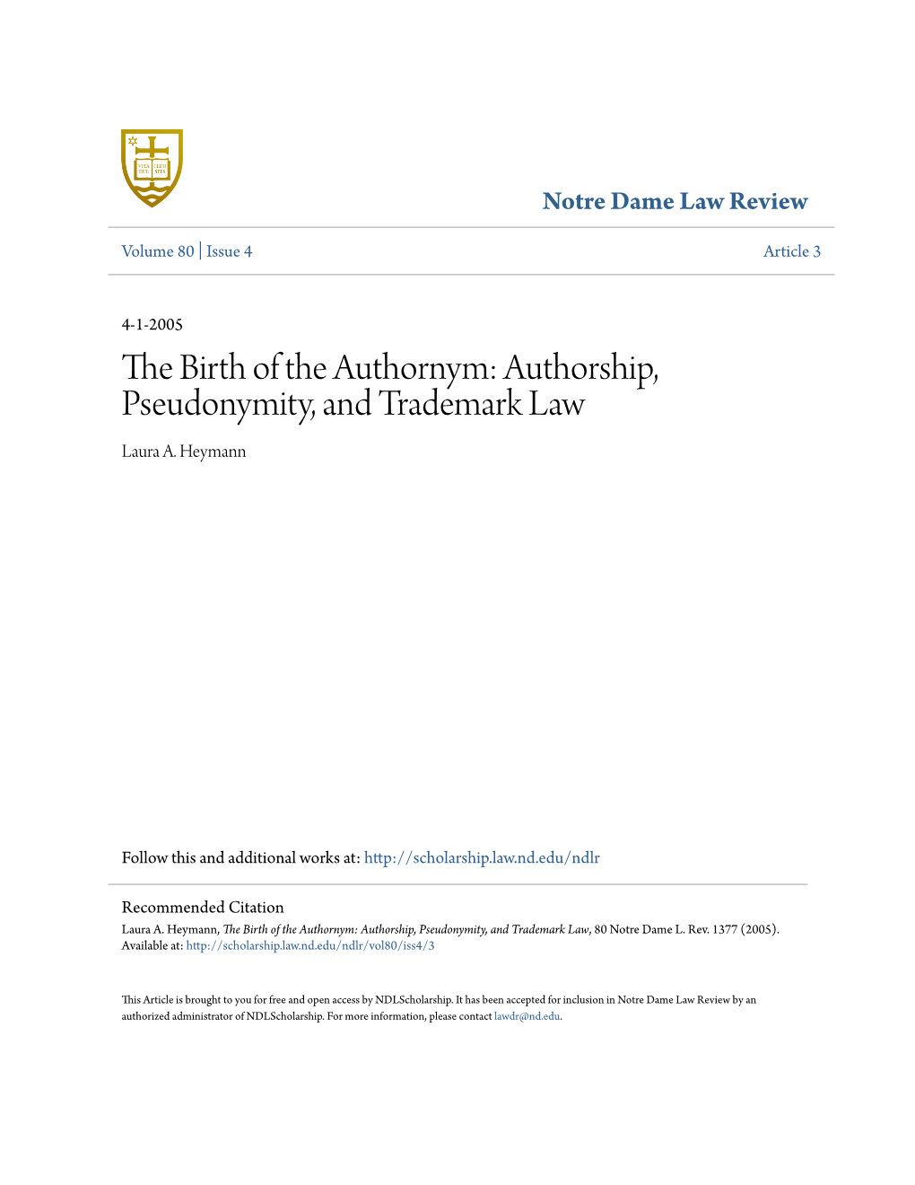 Authorship, Pseudonymity, and Trademark Law Laura A