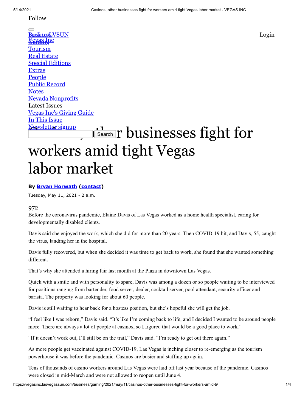 Casinos, Other Businesses Fight for Workers Amid Tight Vegas Labor Market - VEGAS INC Follow