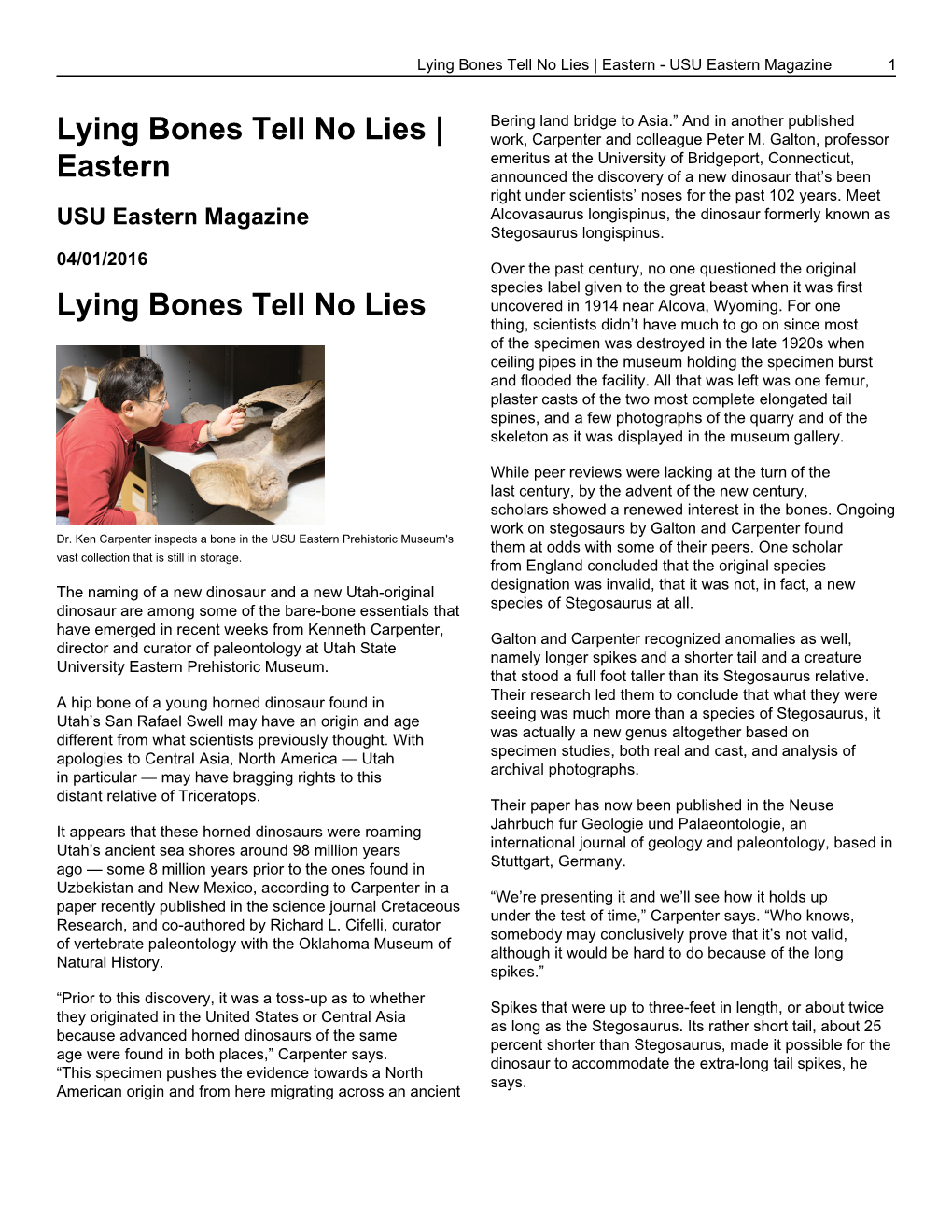 Lying Bones Tell No Lies | Eastern - USU Eastern Magazine 1