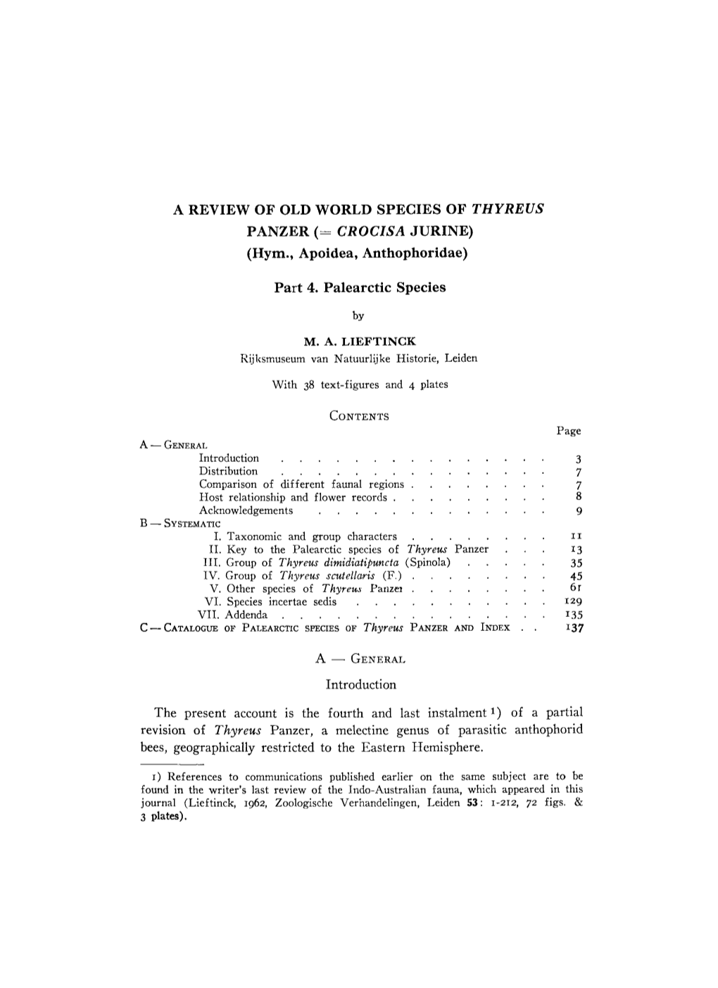 Areviewofoldworld Species of Thyreus Panzer