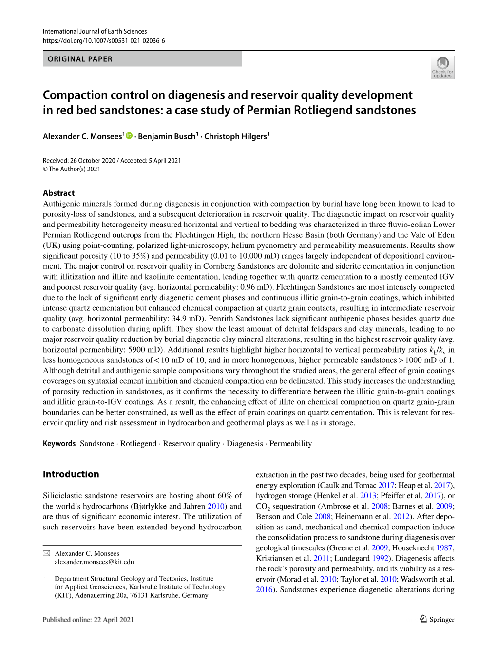 Compaction Control on Diagenesis and Reservoir Quality Development in Red Bed Sandstones: a Case Study of Permian Rotliegend Sandstones