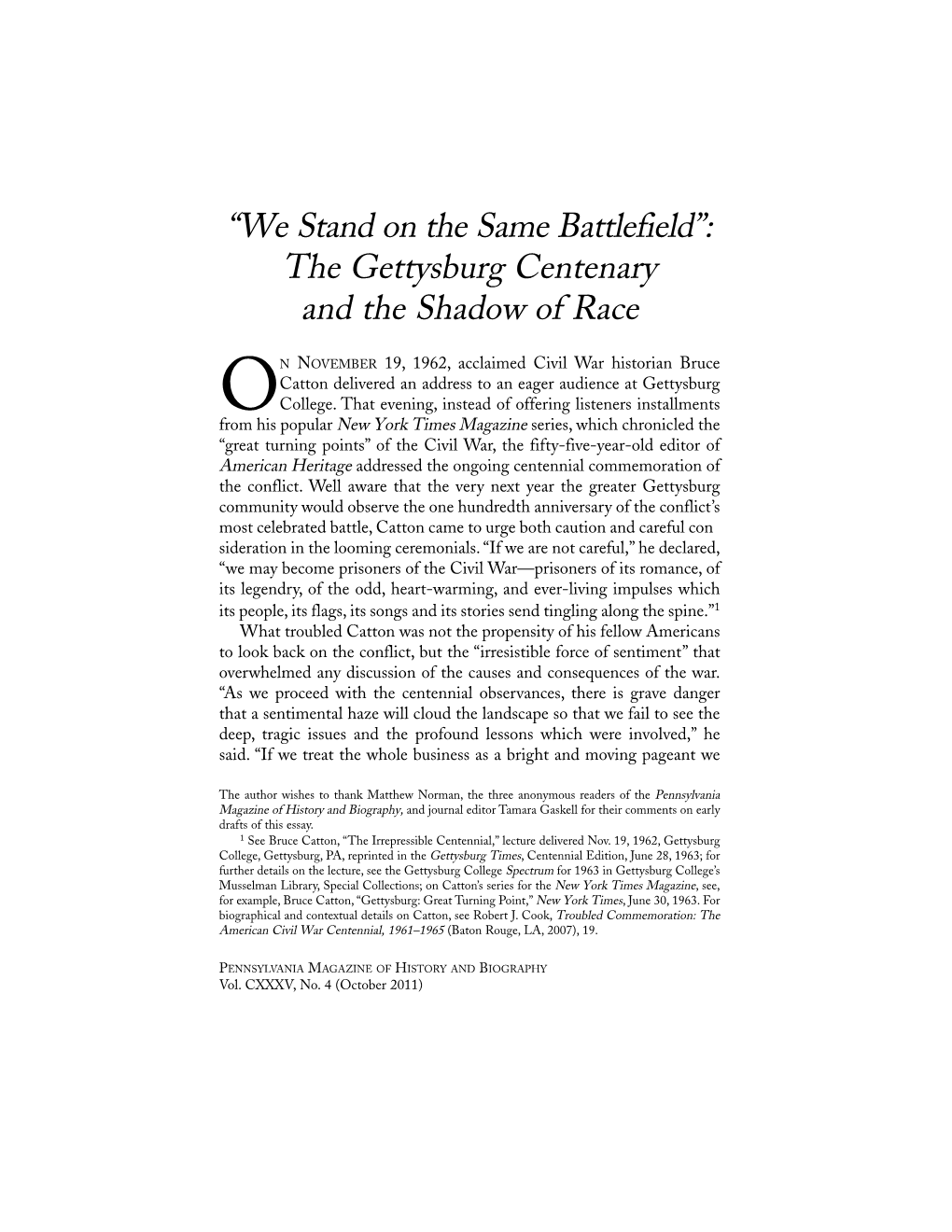 The Gettysburg Centenary and the Shadow of Race