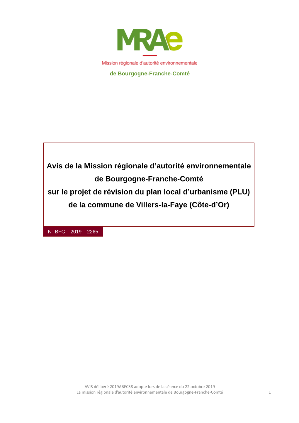 Avis De La Mission Régionale D'autorité Environnementale De Bourgogne-Franche-Comté Sur Le Projet De Révision Du Plan Loca