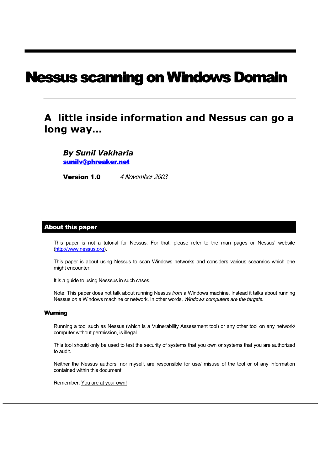 Nessus Scanning on Windows Domain