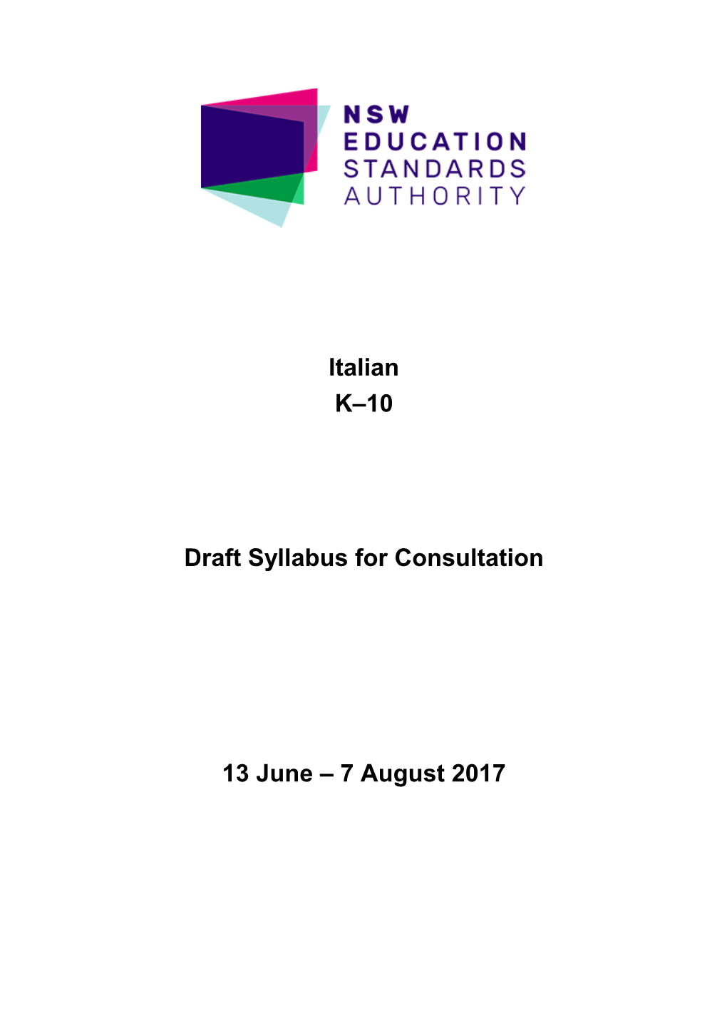 Italian K-10 Draft Syllabus for Consultation 2017