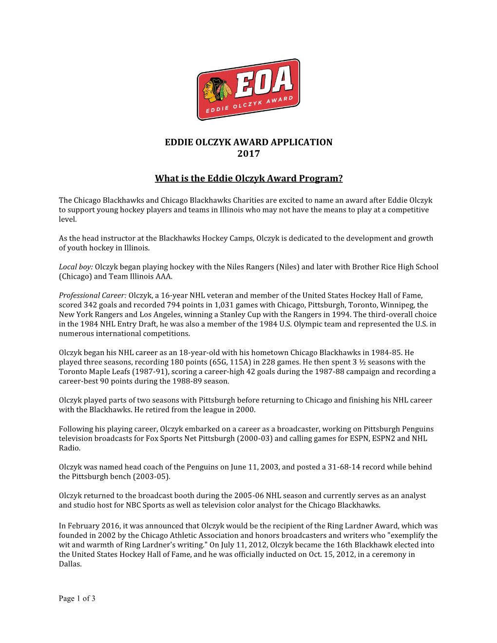 EDDIE OLCZYK AWARD APPLICATION 2017 What Is The