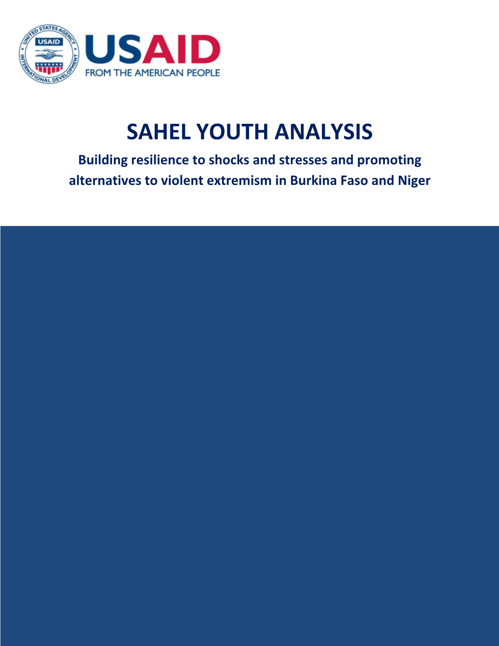 SAHEL YOUTH ANALYSIS Building Resilience to Shocks and Stresses and Promoting Alternatives to Violent Extremism in Burkina Faso and Niger