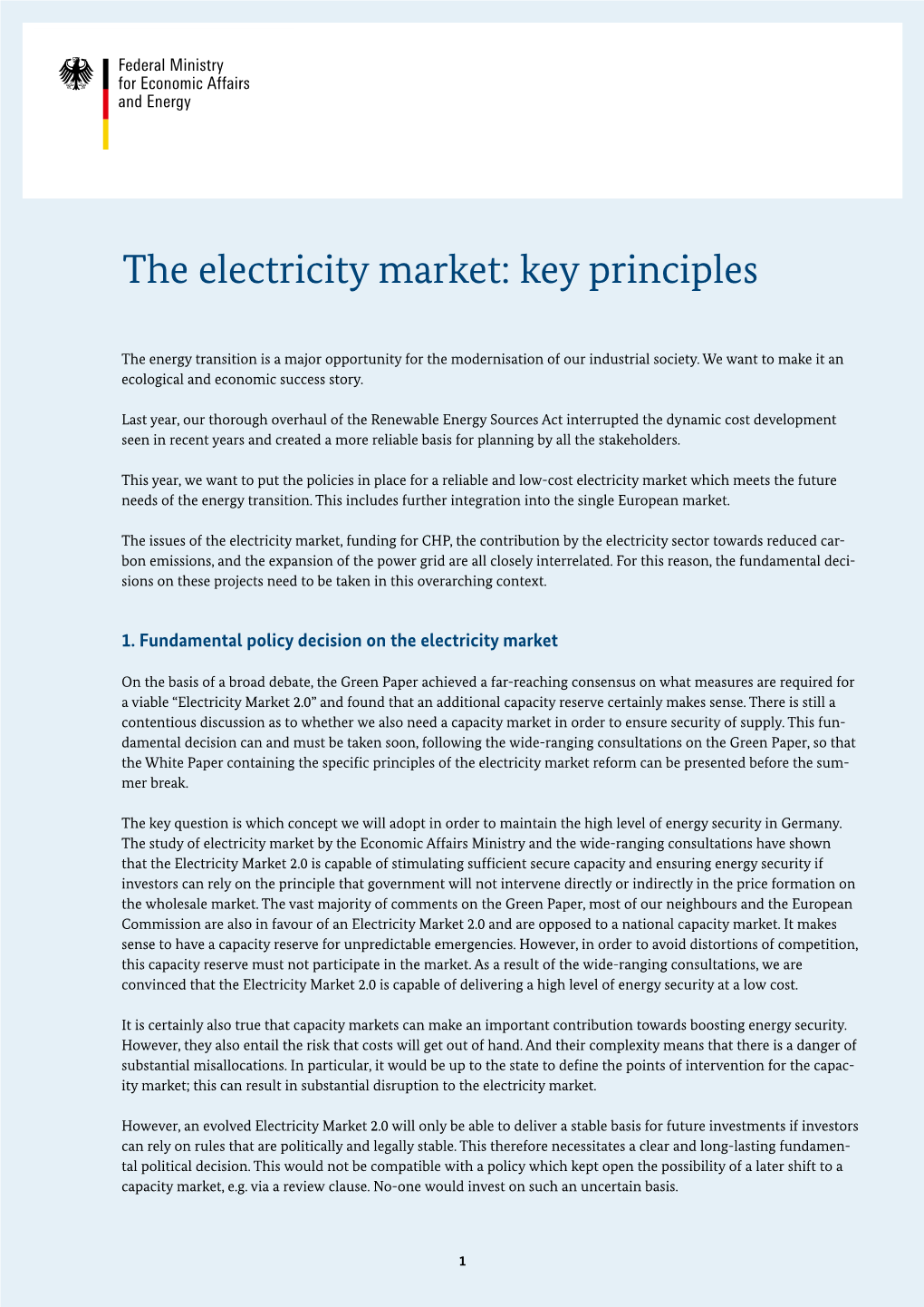 The Electricity Market: Key Principles