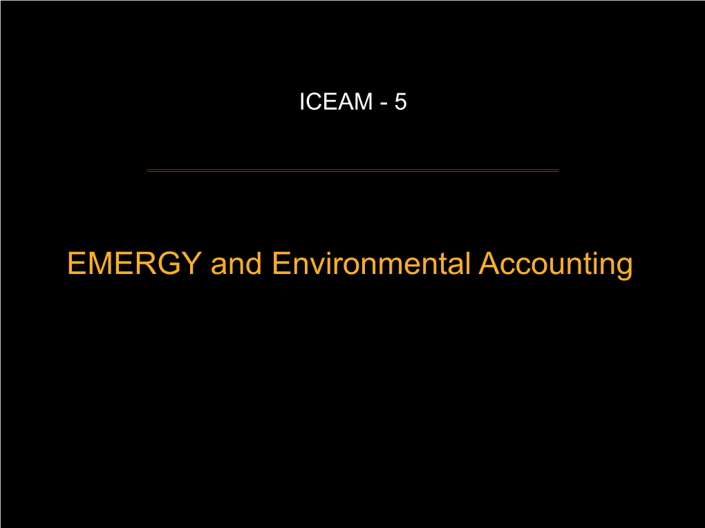 EMERGY and Environmental Accounting Organization of Lecture