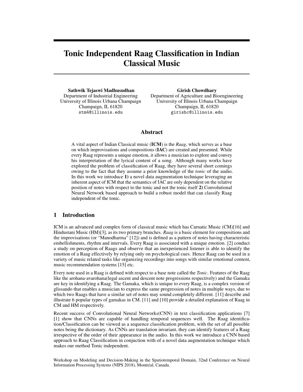 Tonic Independent Raag Classification in Indian Classical