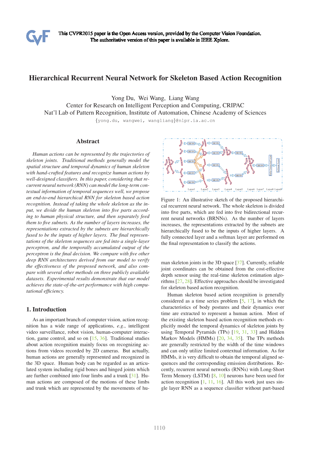 Hierarchical Recurrent Neural Network for Skeleton Based Action Recognition