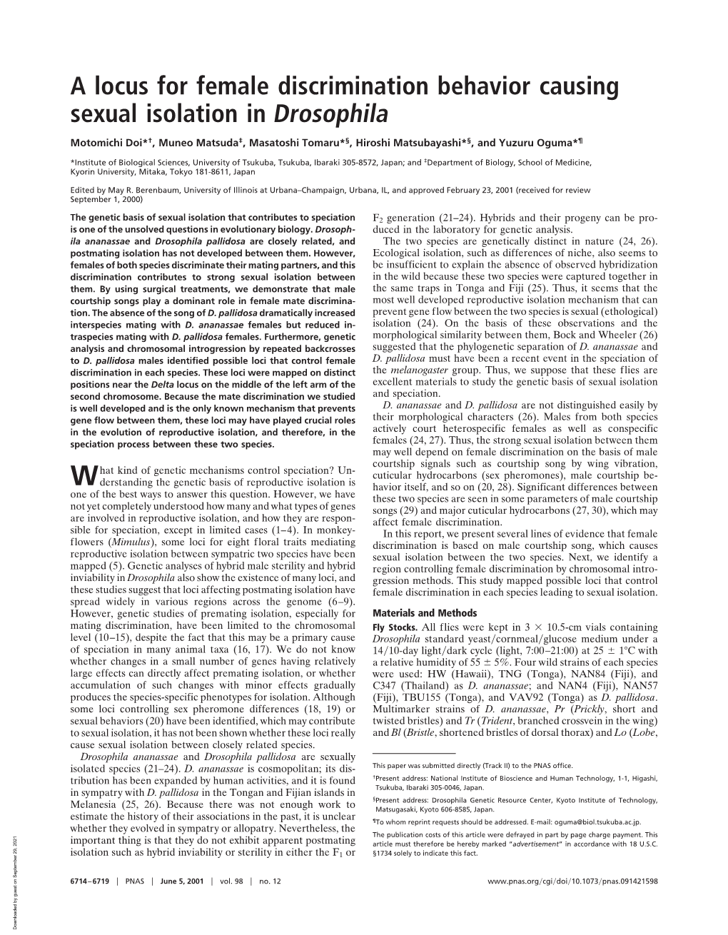 A Locus for Female Discrimination Behavior Causing Sexual Isolation in Drosophila