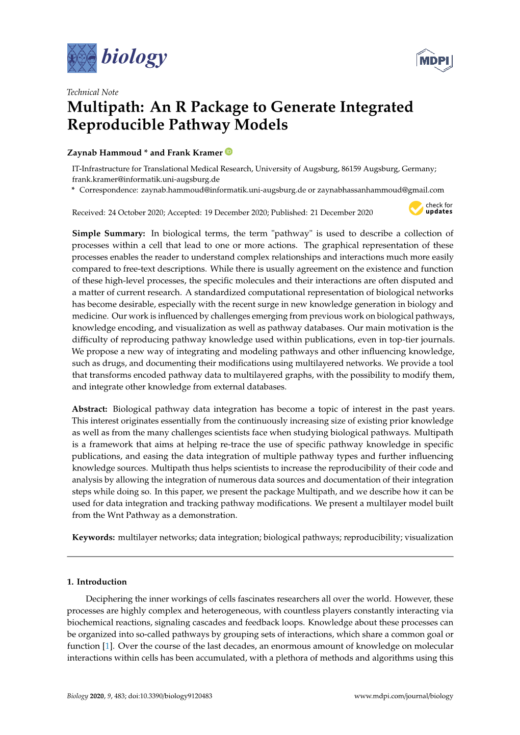An R Package to Generate Integrated Reproducible Pathway Models