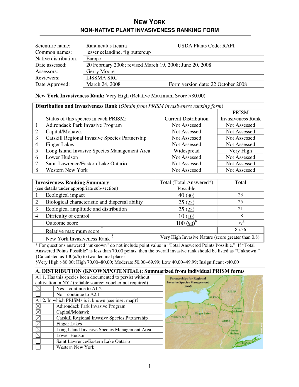 (2008). New York Non-Native Plant Invasiveness Ranking Form