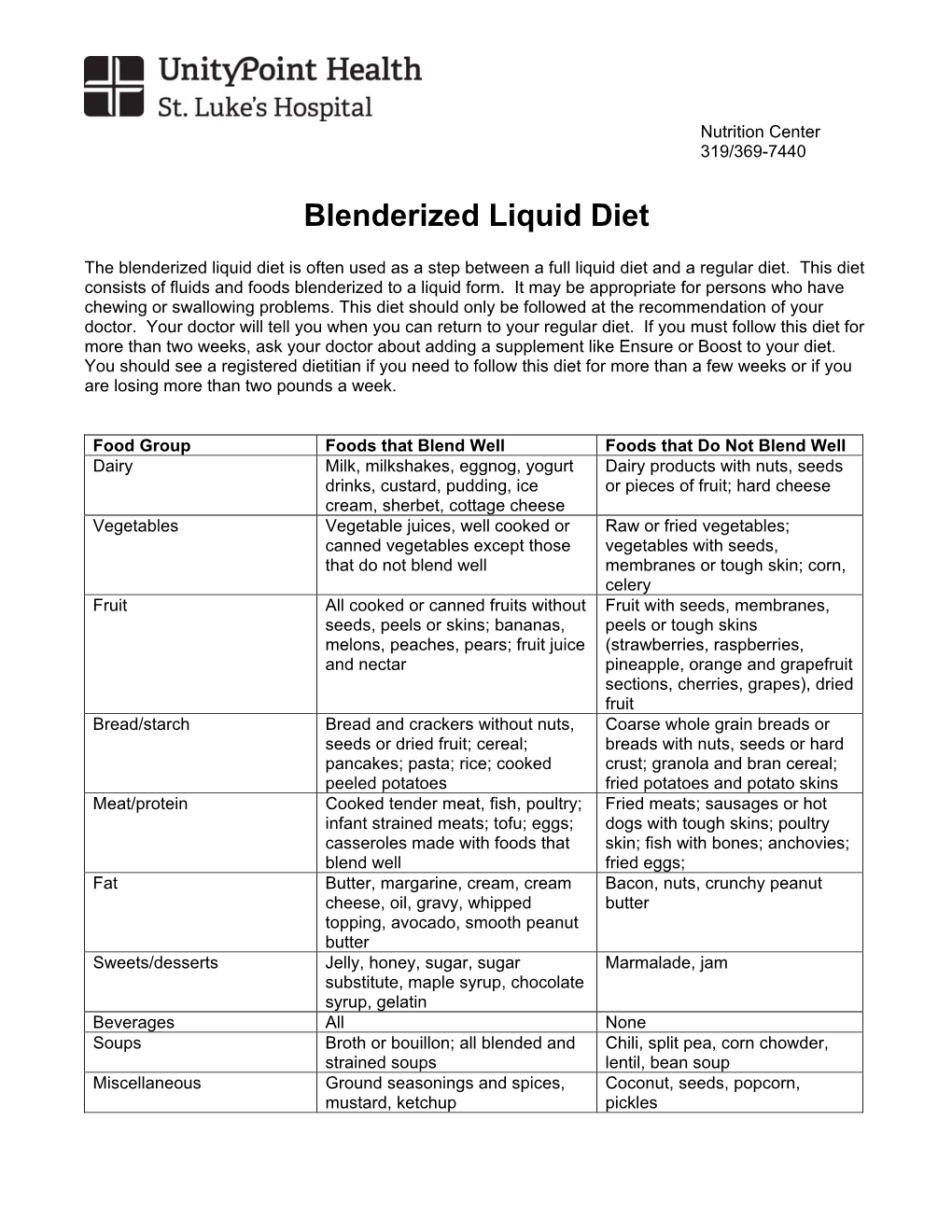 Blenderized Liquid Diet