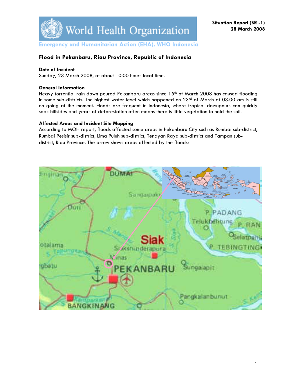 WHO Indonesia Flood in Pekanbaru, Riau Province, Republic of Indonesia