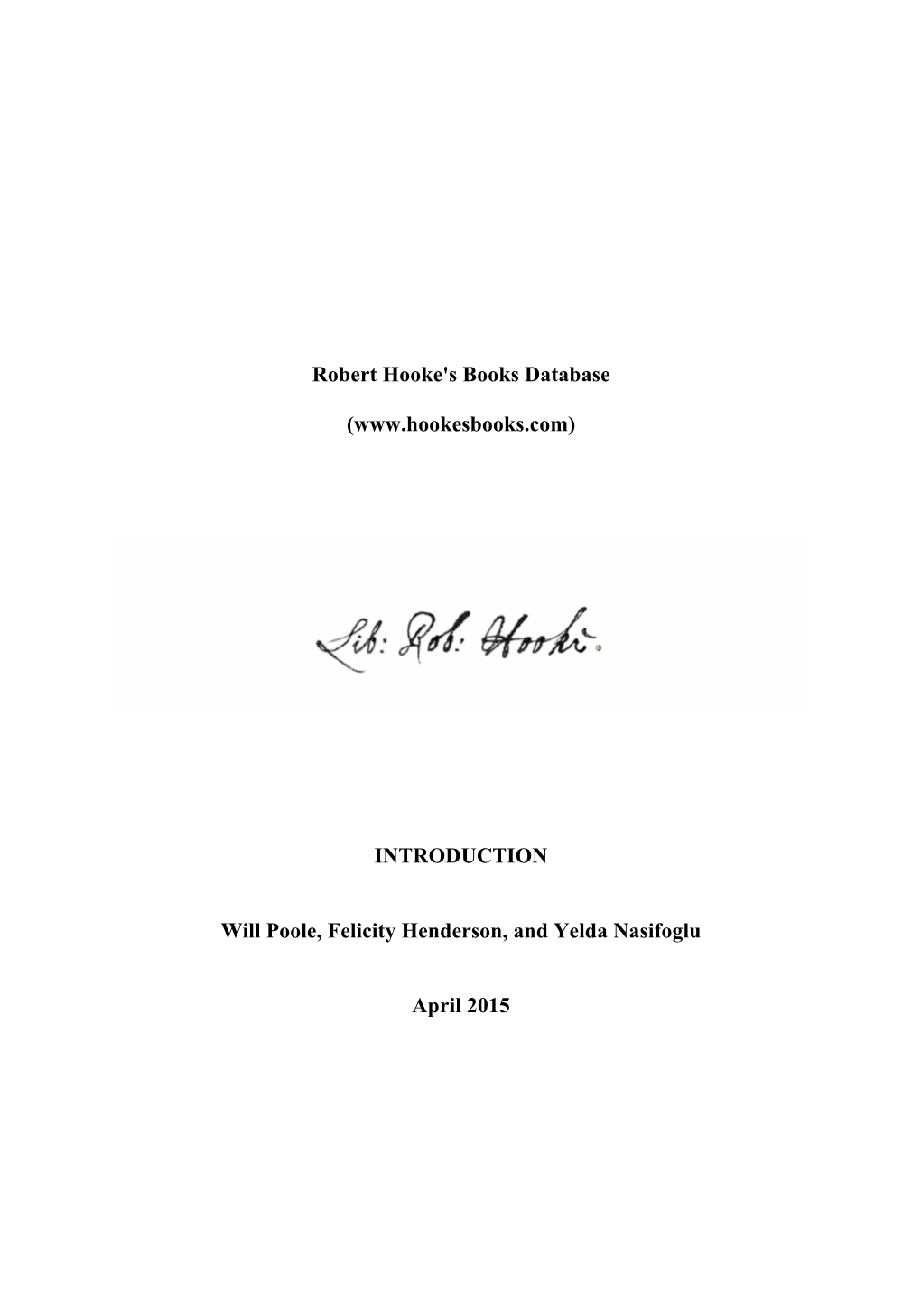 Robert Hooke's Books Database: Introduction